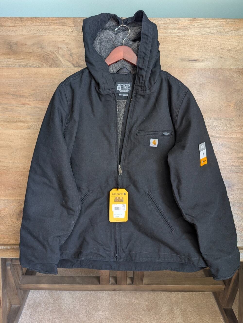 NWT Carhartt Jacket Women XL Black Iconic Washed Duck Sherpa-Lined Zip Up 0J4392